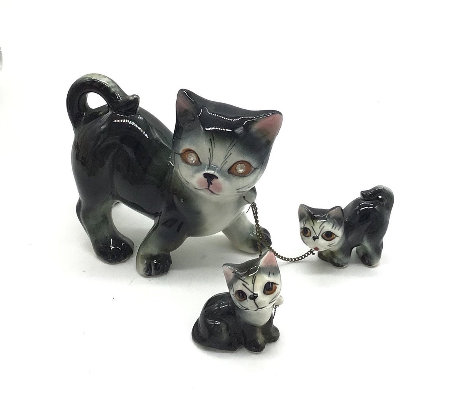 MAICAT 様　❤️チルターン❤️1940年代　猫のぬいぐるみ　CHILTERN Cat and Kittens 50's MCM Figurines With Chain Rhinestones Black