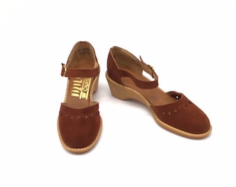 Brown Deadstock suede leather 70’s wedges Milo of California