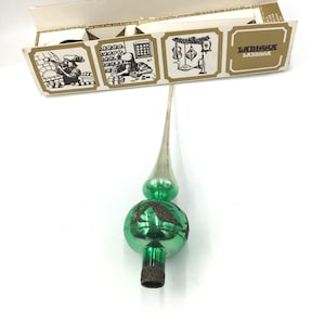 Lanissa made in Western Germany vintage mercury Christmas tree topper ornament. Green and silver  black micca trees. One Fancy Treetop.