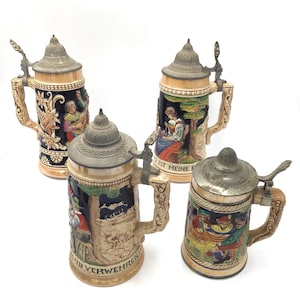 German Vintage Stein Mugs Oktoberfest Prost Mid Century Beer Stein 1960’s Raised Images