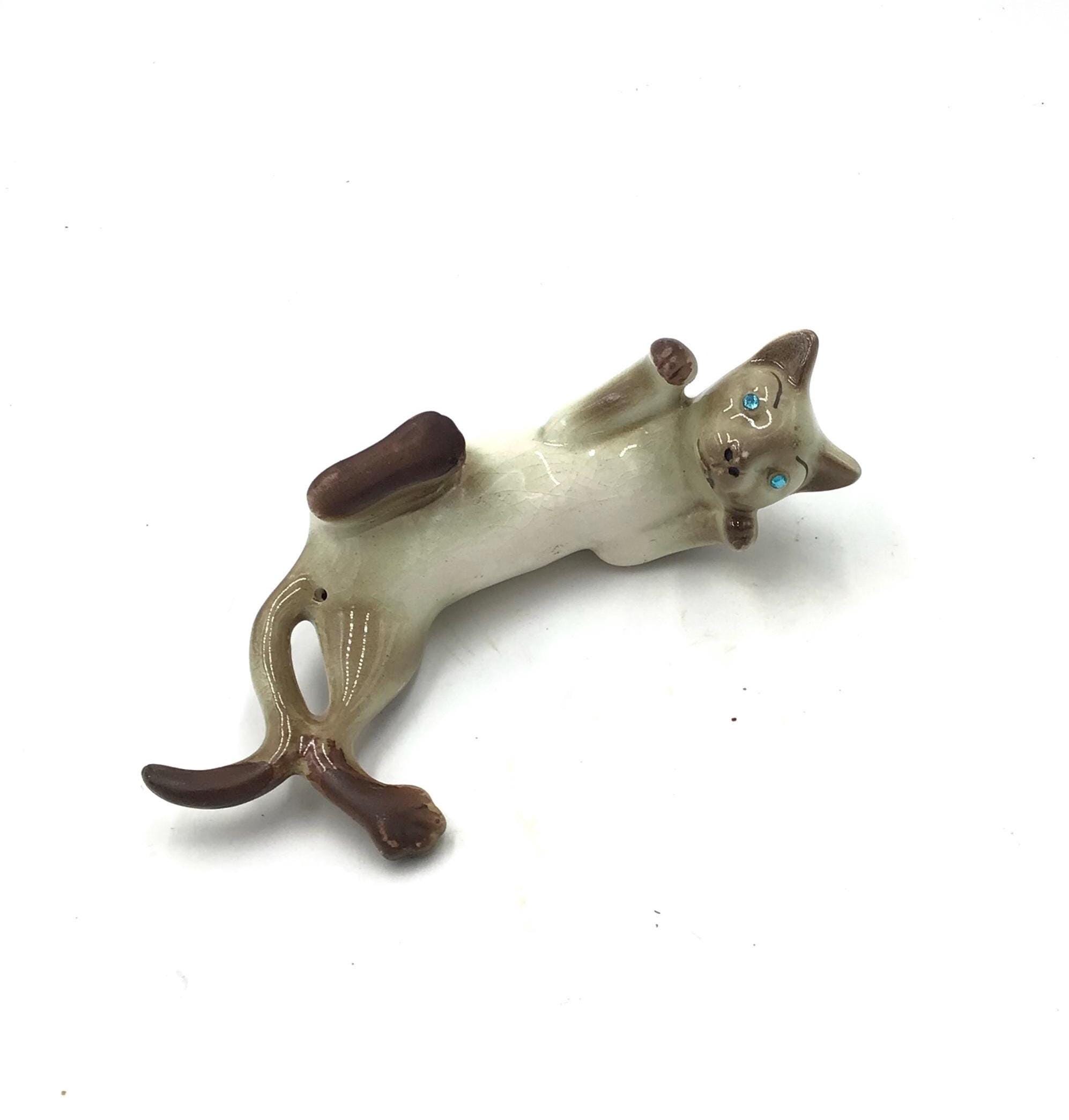 Vintage Climbing Siamese Cat Ceramic Bowl Fishtank Climber Blue