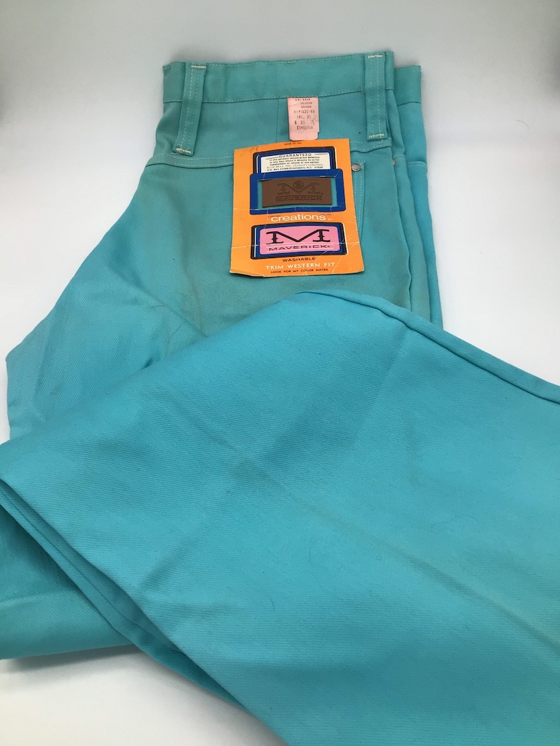 Dead stock Western Maverick 1960\u2019s flare turquoise Vintage NOS LARGE mod hippie,