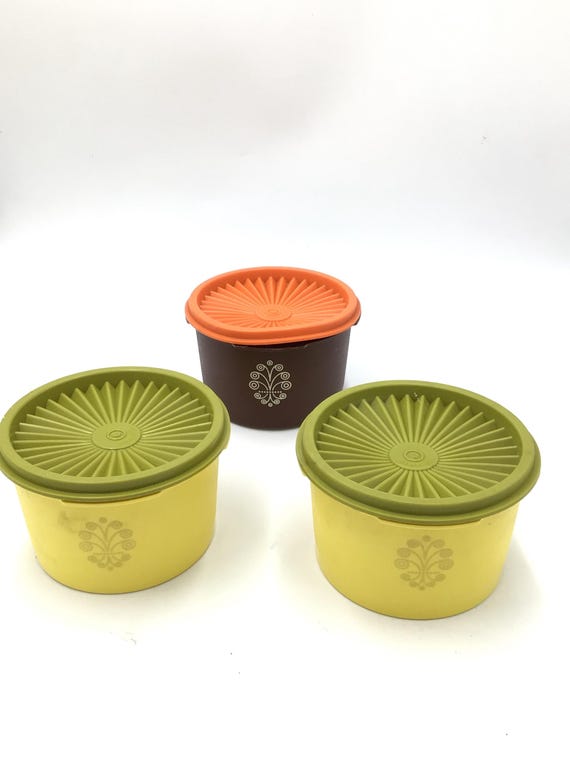 Tupperware Stackable 1960s Servalier Canister Lid Set. Orange
