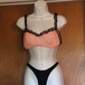 pink sheer with black trim lingerie bra pin up bralette 1960’s burlesque