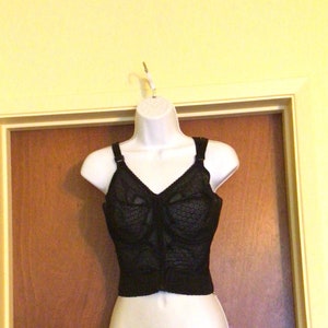 1940s black long line bra lace 36D snowflake Bow bra by Bali Union made