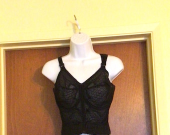 1940s black long line bra lace 36D snowflake Bow bra by Bali Union made