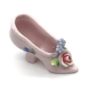 Vintage porcelain miniature Victorian shoe Germany Pink Flowers