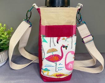 Water Bottle Bag, Fuchsia Flamingos