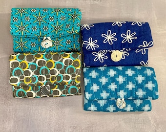 Mini Jewelry Travel Wallet: Quilted Cotton, Button Closure