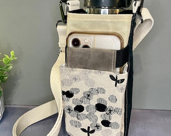 Water Bottle Bag, Black Flowers