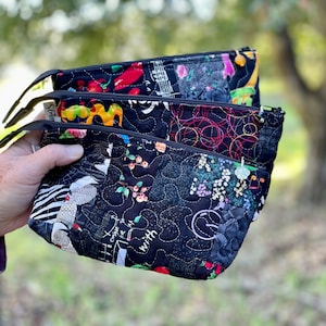 CLEARANCE! Open Wide Quilted Zip Pouch, Basically Black, Cosmetic Bag, Travel Bag