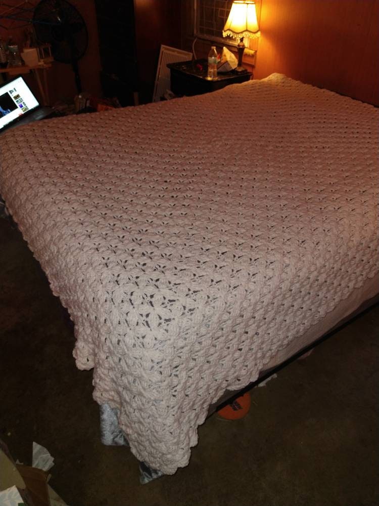 Reversible White Queen Size Crochet Blanket Etsy UK