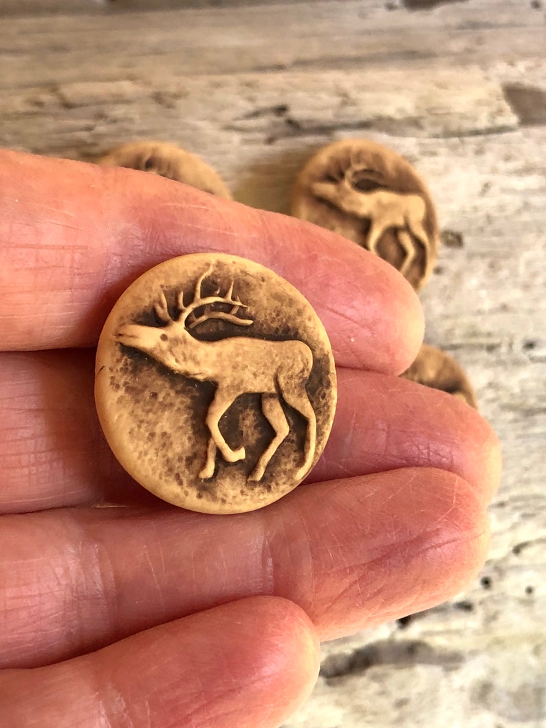 brown and beige polymer clay handcrafted buttons 4 Beige Elk Buttons