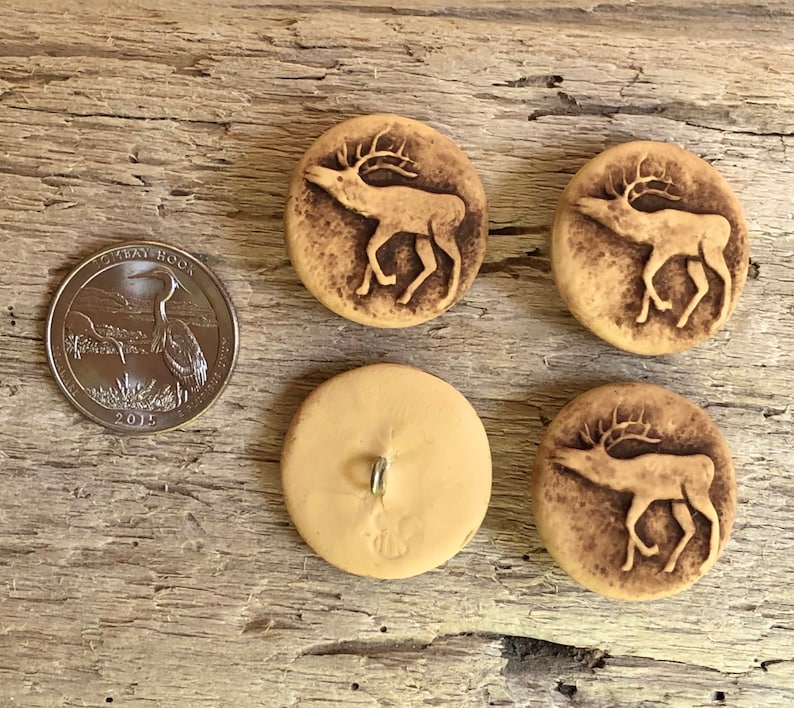 brown and beige polymer clay handcrafted buttons 4 Beige Elk Buttons