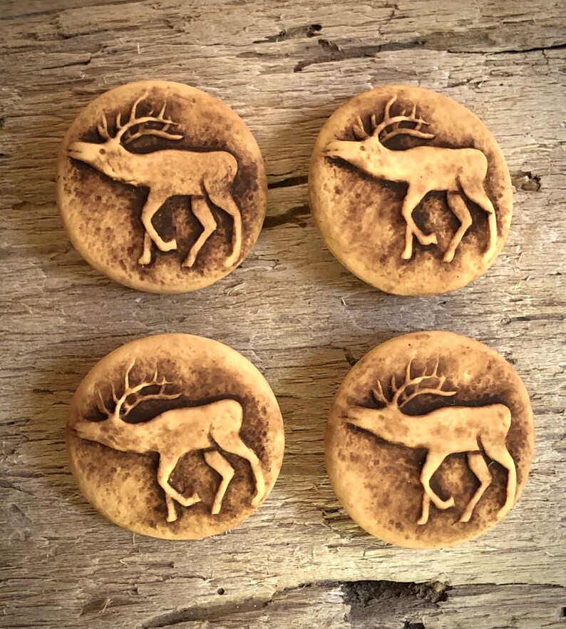 brown and beige polymer clay handcrafted buttons 4 Beige Elk Buttons