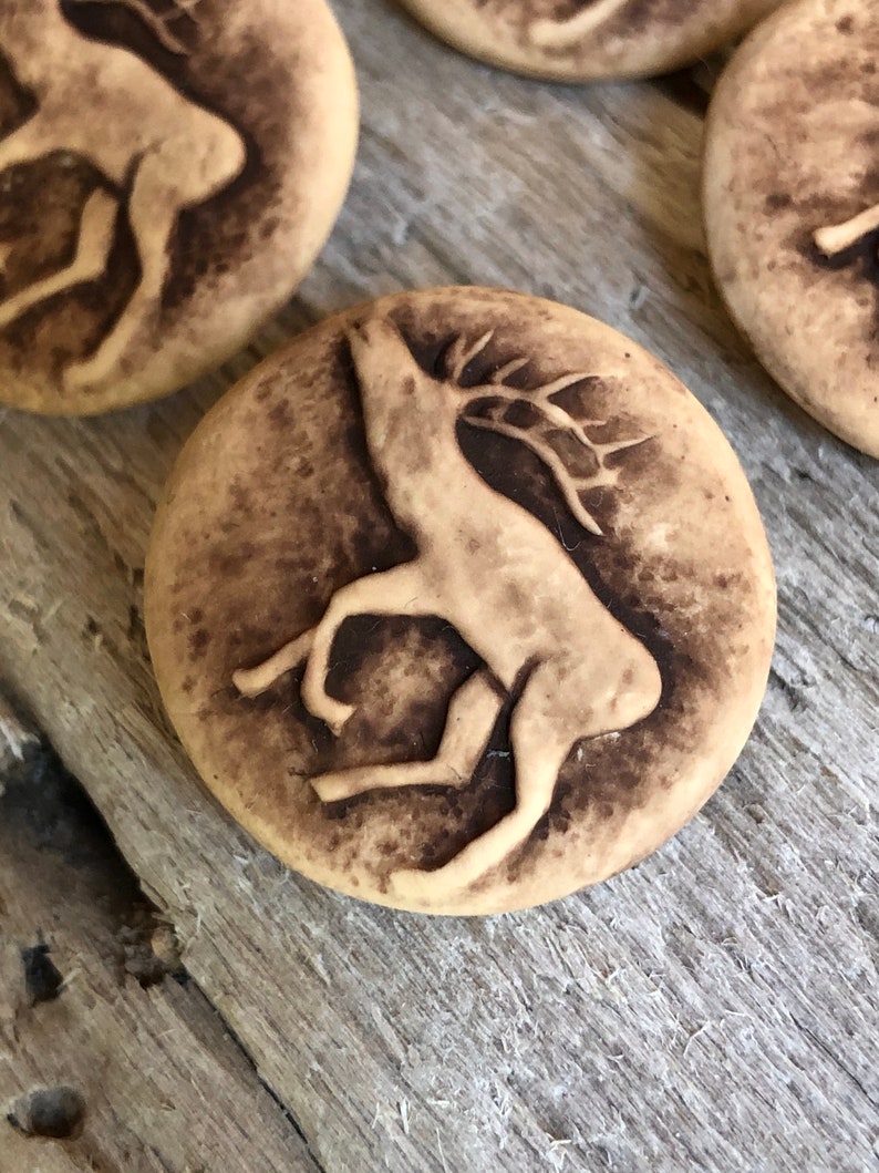 brown and beige polymer clay handcrafted buttons 4 Beige Elk Buttons