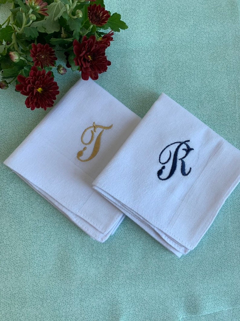 Set of 2 White Handkerchiefs Personalized Hankie Hanky Lot Gift for Groom Custom Monogrammed