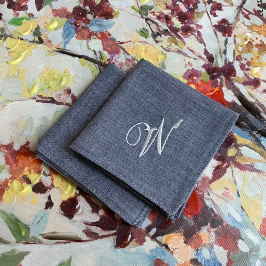 2 Gray Handkerchief Monogrammed Groomsmen Gift Personalized Etsy