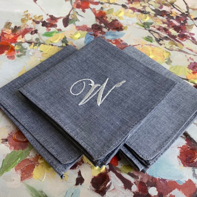 3 Gray Handkerchief Monogrammed Groomsmen Gift Personalized Etsy