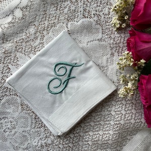 1 white machine embroidered monogrammed hankie customized thread color of your choice Personalized Gift Idea Wedding Handkerchief Hanky kids