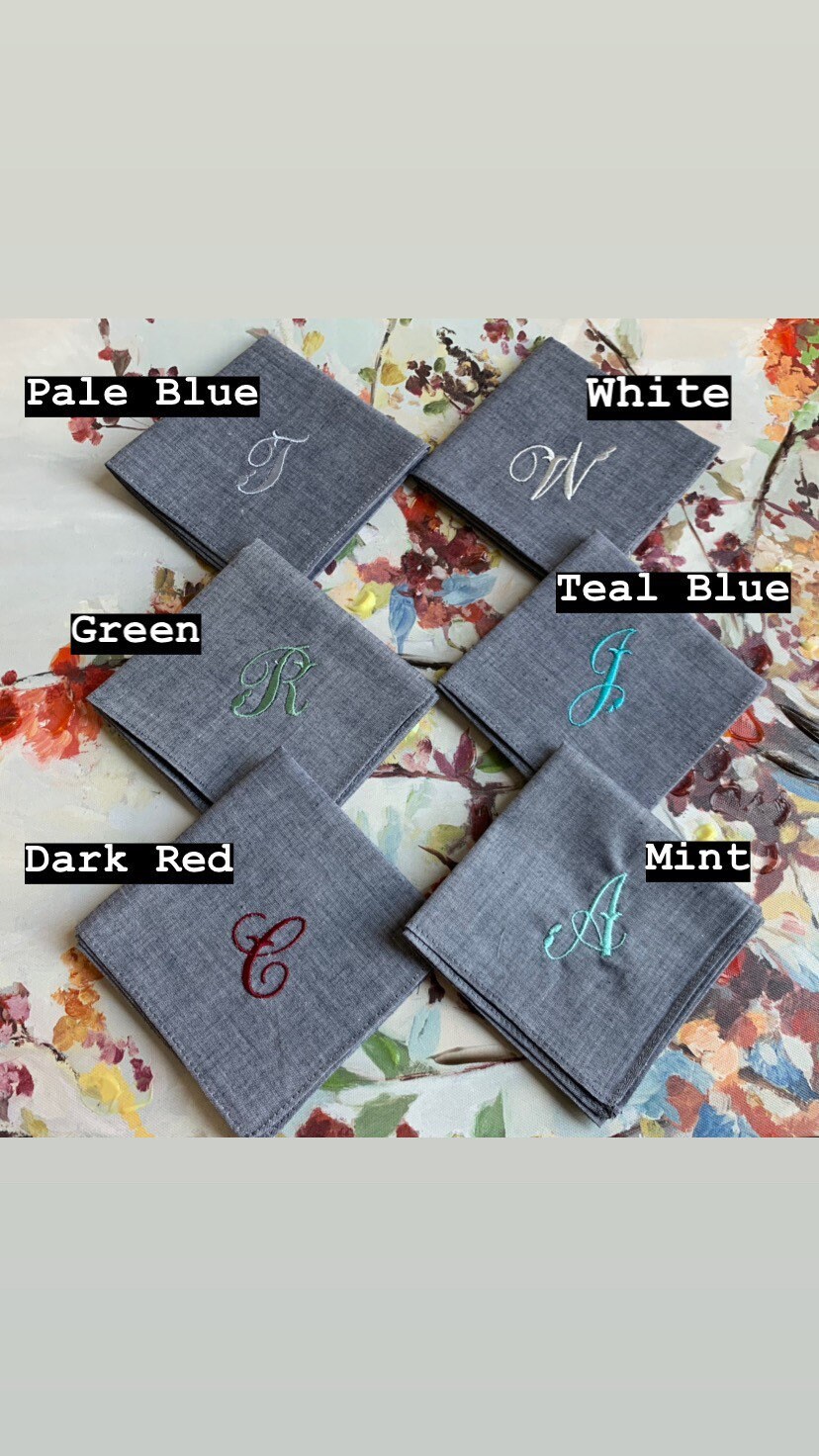 3 Gray Handkerchief Monogrammed Groomsmen Gift Personalized Etsy