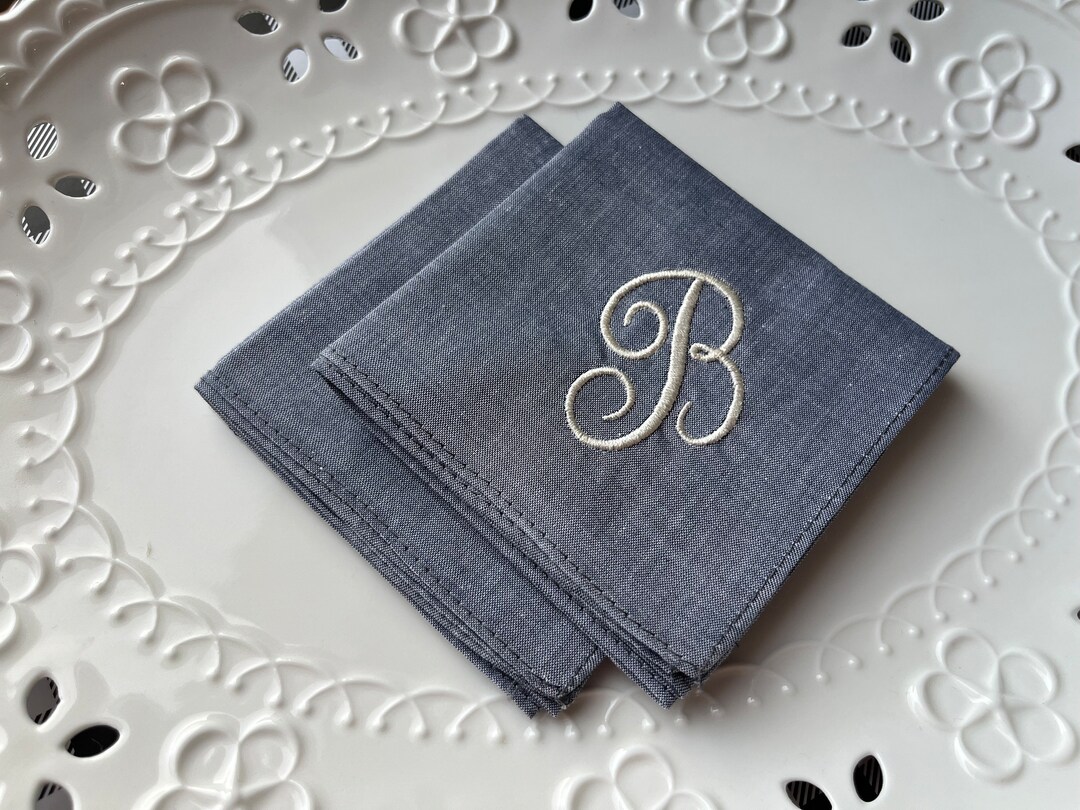 2 Gray Handkerchief, Monogrammed Groomsmen Gift, Personalized
