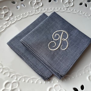 2 Gray Handkerchief, Monogrammed Groomsmen Gift, Personalized Embroidered Initial, Embroidered Handkerchief