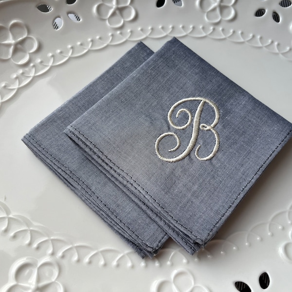 2 Gray Handkerchief, Monogrammed Groomsmen Gift, Personalized Embroidered Initial, Embroidered Handkerchief