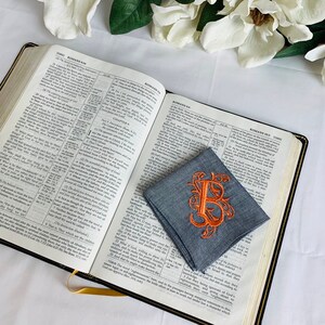 One Custom Swirly Monogrammed Handkerchief - Gray Hankies - Personalized Gift for Father