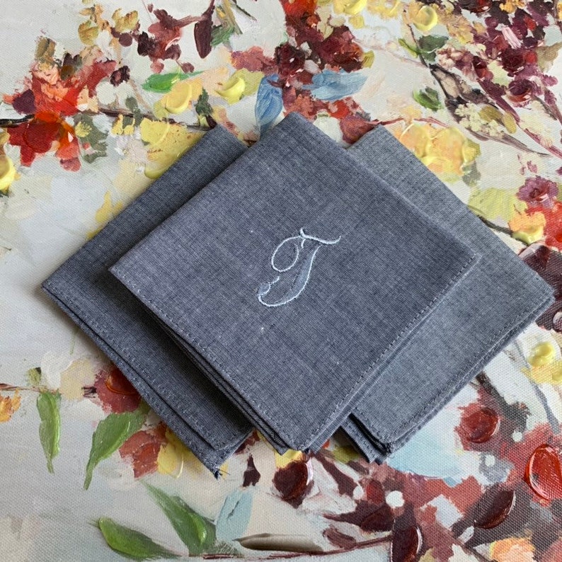 3 Gray Handkerchief Monogrammed Groomsmen Gift Personalized Etsy