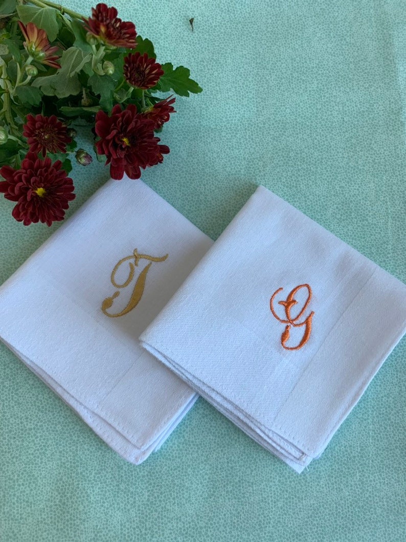 Set of 2 White Handkerchiefs Personalized Hankie Hanky Lot Gift for Groom Custom Monogrammed