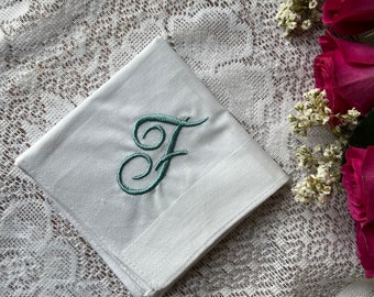 1 White Handkerchief - Custom Monogram- Personalized Hankie - Gift for Him