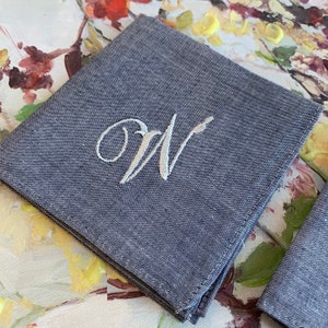 1 Gray Monogrammed Handkerchief Groomsmen Gift Embroidered Handkerchief Personalized Embroidered Initial