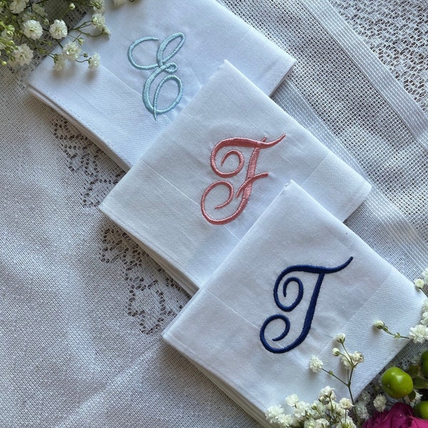 Set of 3 White Handkerchiefs - Custom Monogrammed - Personalized Hankie - Hanky Lot - Gift for Groom
