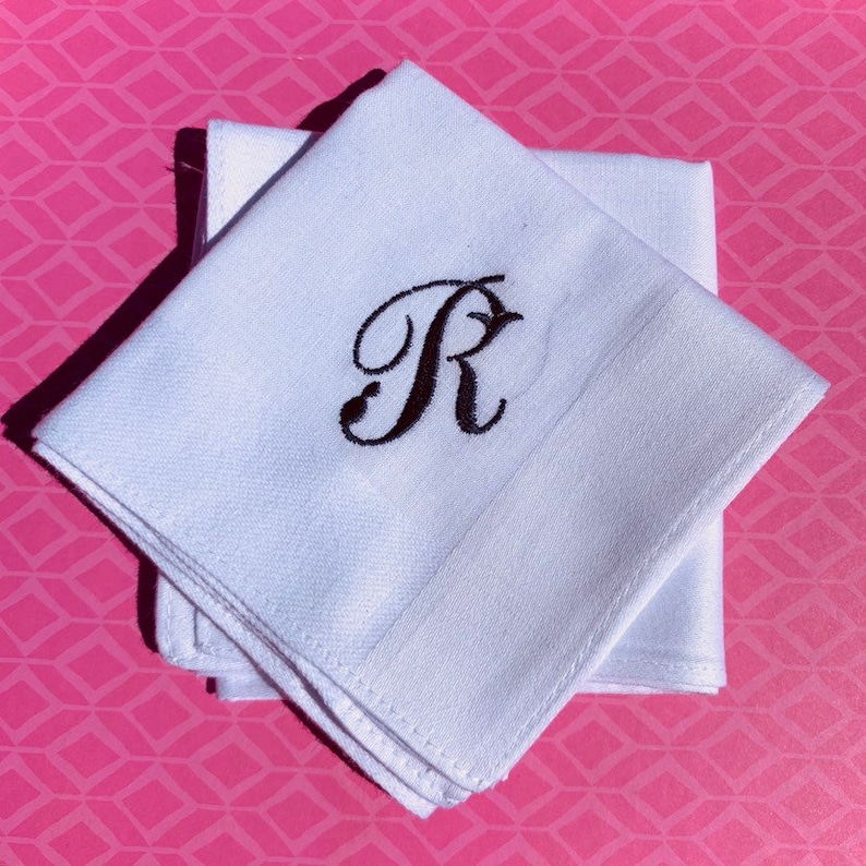 Set of 2 White Handkerchiefs Personalized Hankie Hanky Lot Gift for Groom Custom Monogrammed