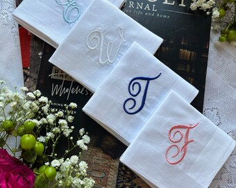 Set of 4 White Handkerchiefs - Custom Monogrammed - Personalized Hankie - Hanky Lot - Gift for Men - Accessories for Men