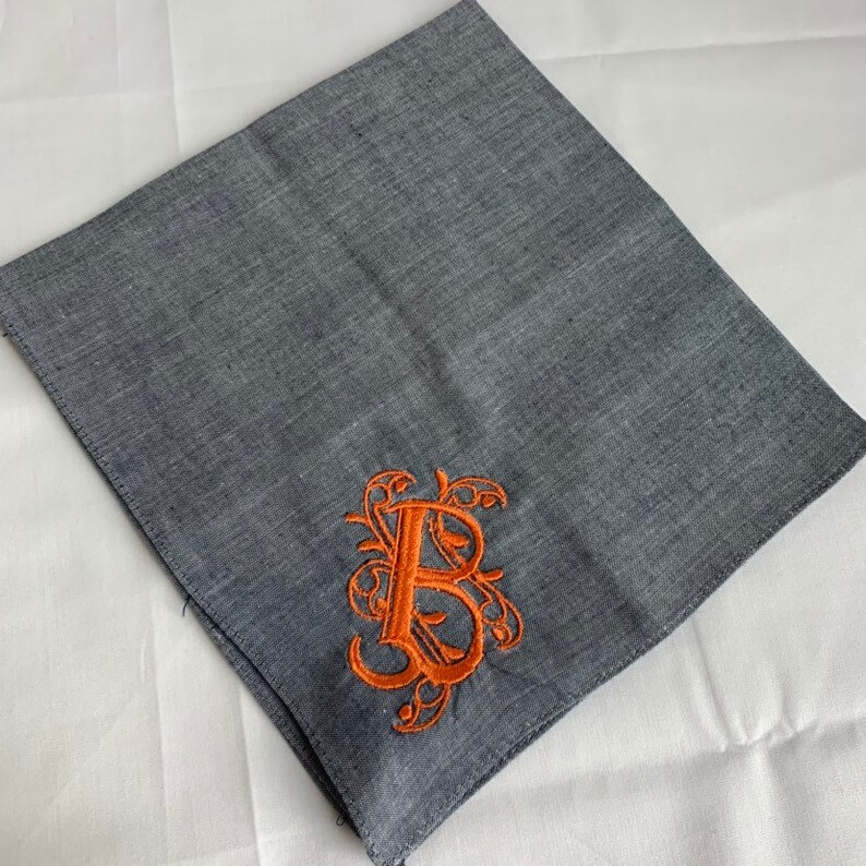 One Gray Handkerchief You Choice Custom Monogram Etsy