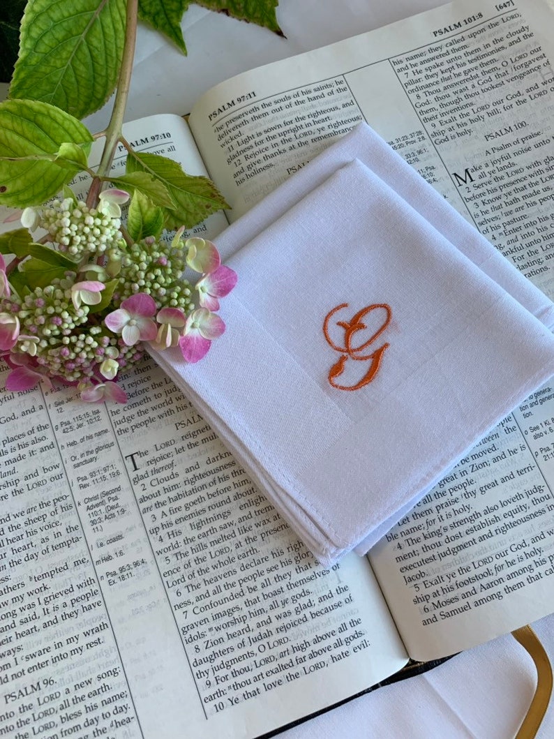 Set of 2 White Handkerchiefs Personalized Hankie Hanky Lot Gift for Groom Custom Monogrammed
