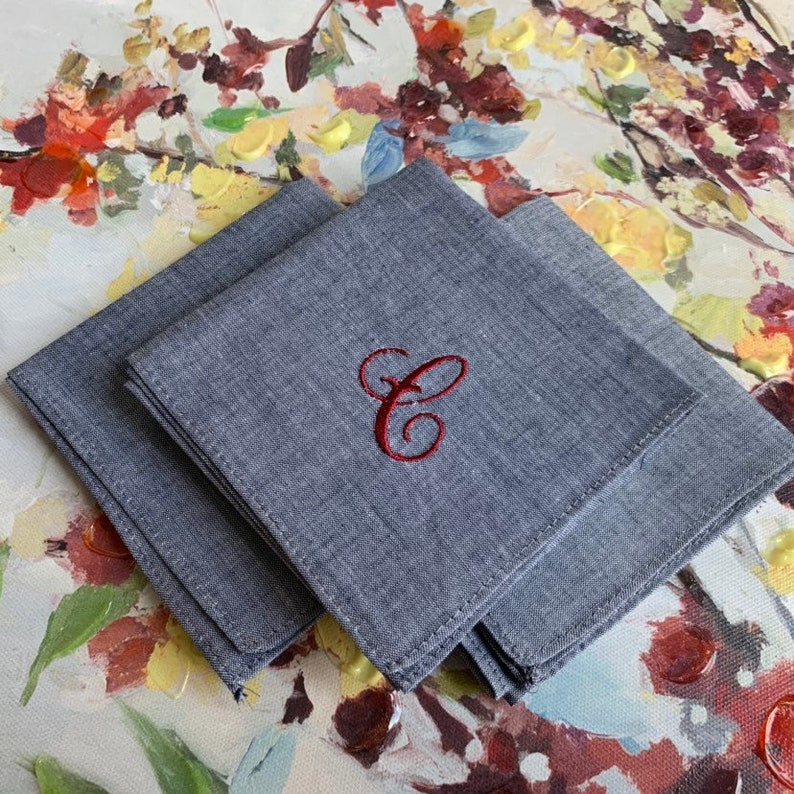 3 Gray Handkerchief Monogrammed Groomsmen Gift Personalized Etsy