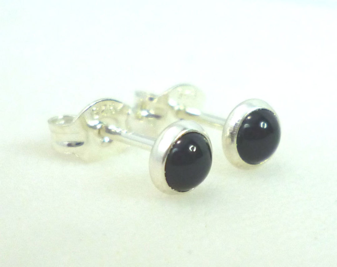 Tiny Black Onyx Stud Earrings .. Black Onyx Earrings .. Tiny Studs ...