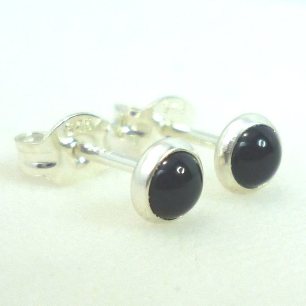 Tiny Black Onyx Stud Earrings .. Black Onyx Earrings .. Tiny Studs .. 4mm Stud Earrings .. Handmade Gift