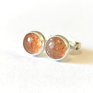 Sterling Silver Sunstone Stud Earrings – 6mm Natural Gemstones in Sterling Silver | Handmade Jewelry | Celestial Gift for All Genders