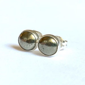 Pyrite Stud Earrings .. Silver Studs .. Small 6MM Stud Earrings .. Pyrite Studs .. Pyrite Earrings .. 925 Silver