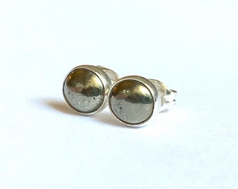 Pyrite Stud Earrings .. Silver Studs .. Small 6MM Stud Earrings .. Pyrite Studs .. Pyrite Earrings .. 925 Silver