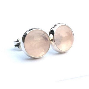 Rose Quartz Stud Earrings 6mm .. Rose Quartz Earrings .. Rose Quartz Studs .. Handmade jewelry 925 Sterling Silver  ..  Pink Quartz