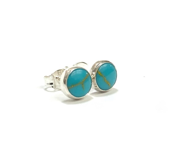 Reconstituted Turquoise Earrings with Round Stones Sterling Silver Reconstituted Turquoise Earrings with Round Stones Sterling Silver