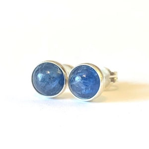 Kyanite Stud Earrings 6mm .. Blue Kyanite Earrings ..  Small Studs .. Sterling Silver Stud Earrings .. Minimalist Jewelry