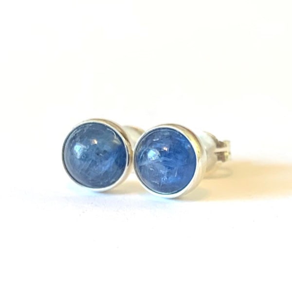 Kyanite Stud Earrings 6mm .. Blue Kyanite Earrings ..  Small Studs .. Sterling Silver Stud Earrings .. Minimalist Jewelry