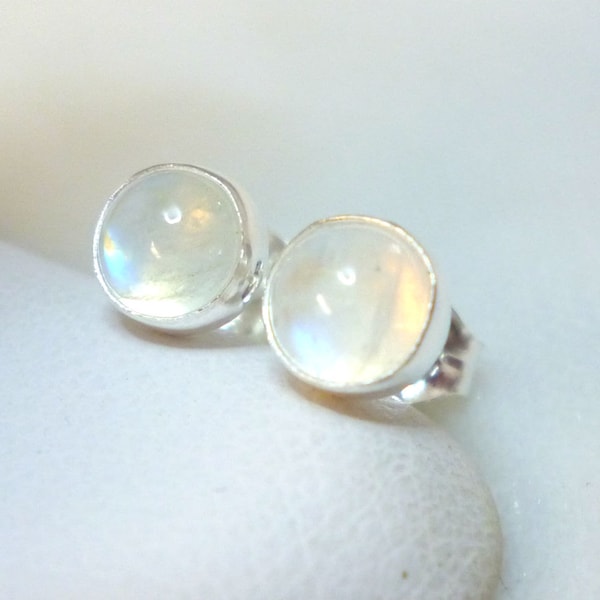 Rainbow Moonstone Stud Earrings 5mm .. Small Moonstone earrings .. Moonstone Studs .. Simple Feminine Jewelry  925 Silver Studs .. Handmade