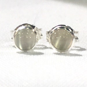 Moonstone Stud Earrings – 4mm Minimal Sterling Silver Cabochons | Everyday Crystal Earrings | Handmade Moonstone Gift | Tiny Studs